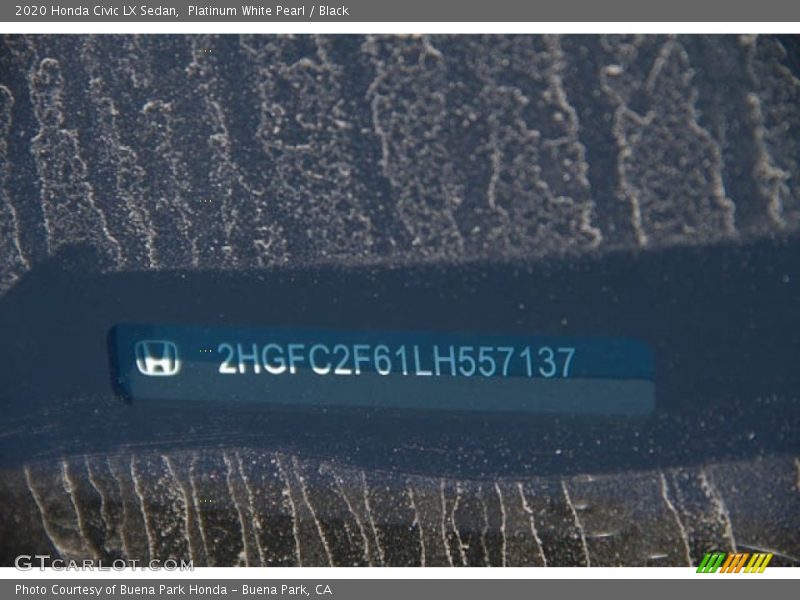 Platinum White Pearl / Black 2020 Honda Civic LX Sedan