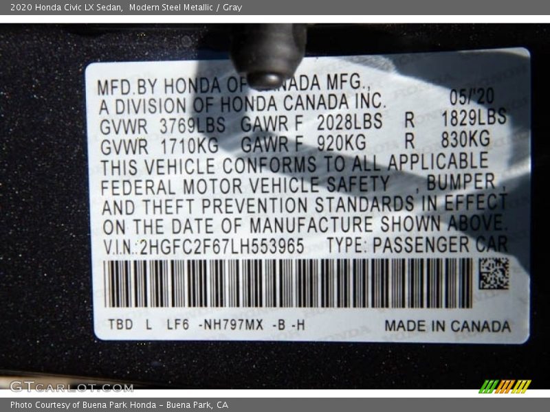 Modern Steel Metallic / Gray 2020 Honda Civic LX Sedan