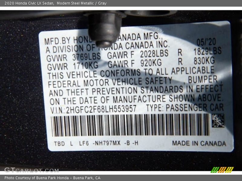 Modern Steel Metallic / Gray 2020 Honda Civic LX Sedan