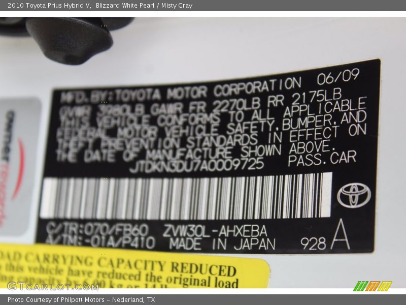 Blizzard White Pearl / Misty Gray 2010 Toyota Prius Hybrid V