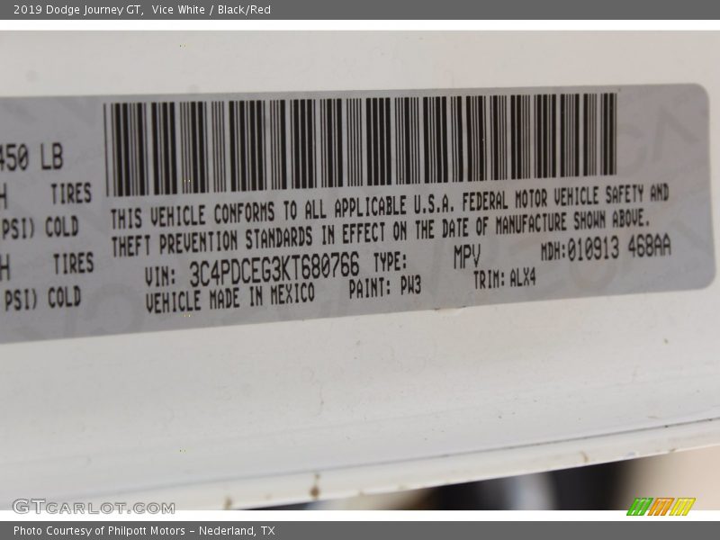 Vice White / Black/Red 2019 Dodge Journey GT