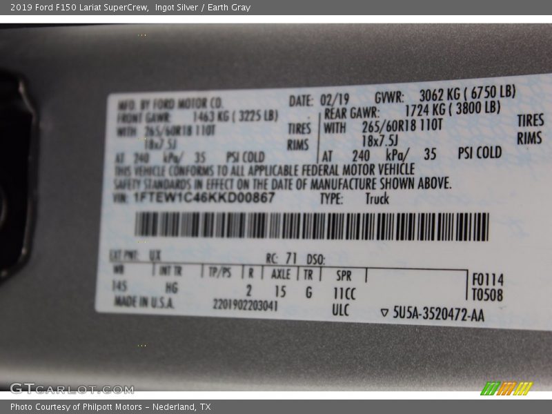 Ingot Silver / Earth Gray 2019 Ford F150 Lariat SuperCrew