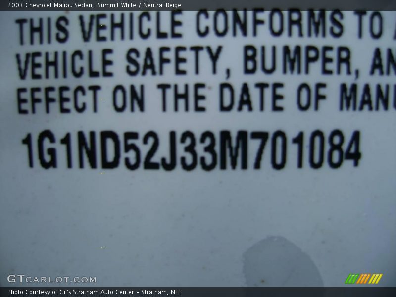 Summit White / Neutral Beige 2003 Chevrolet Malibu Sedan