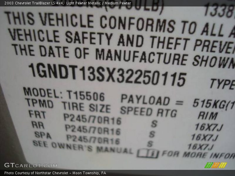 Light Pewter Metallic / Medium Pewter 2003 Chevrolet TrailBlazer LS 4x4