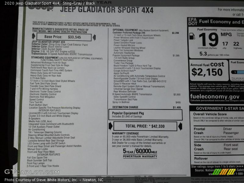 Sting-Gray / Black 2020 Jeep Gladiator Sport 4x4