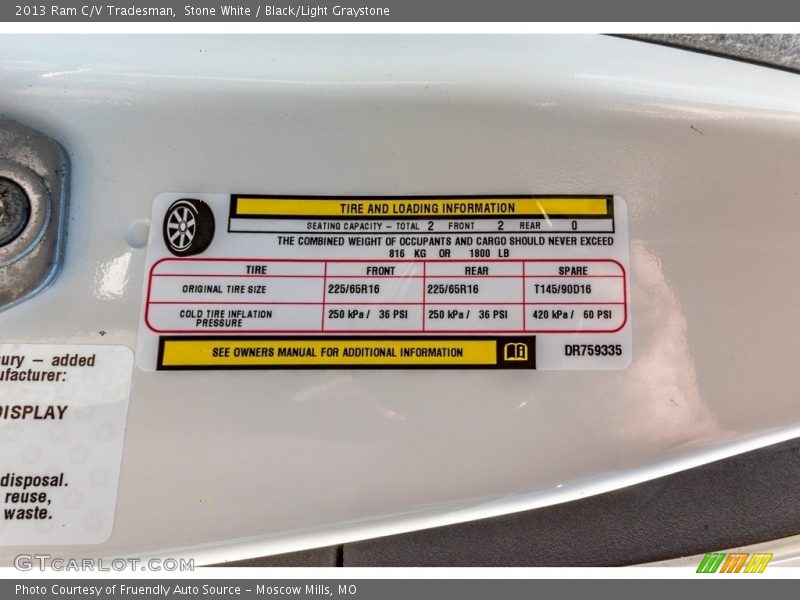 Stone White / Black/Light Graystone 2013 Ram C/V Tradesman