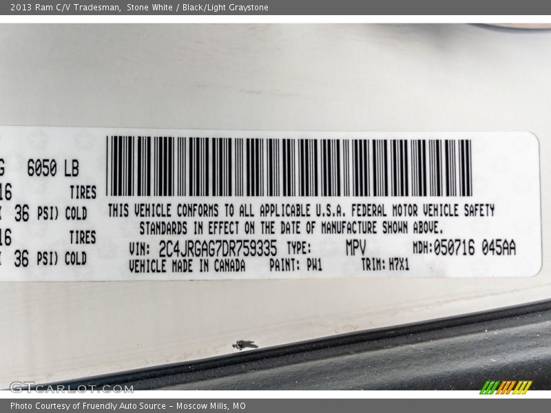 Stone White / Black/Light Graystone 2013 Ram C/V Tradesman