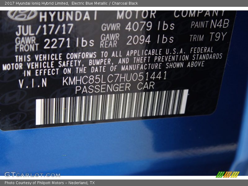 2017 Ioniq Hybrid Limited Electric Blue Metallic Color Code N4B