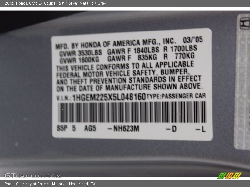 Satin Silver Metallic / Gray 2005 Honda Civic LX Coupe