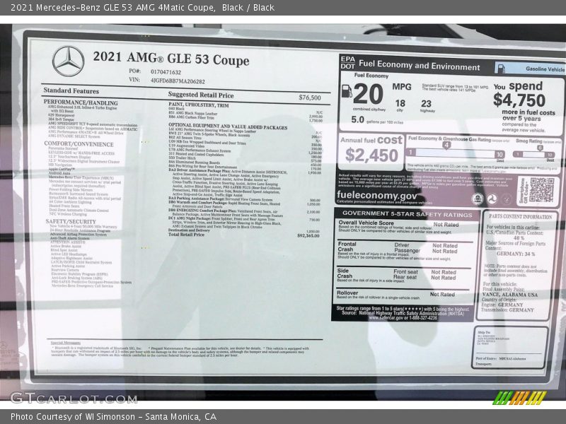  2021 GLE 53 AMG 4Matic Coupe Window Sticker