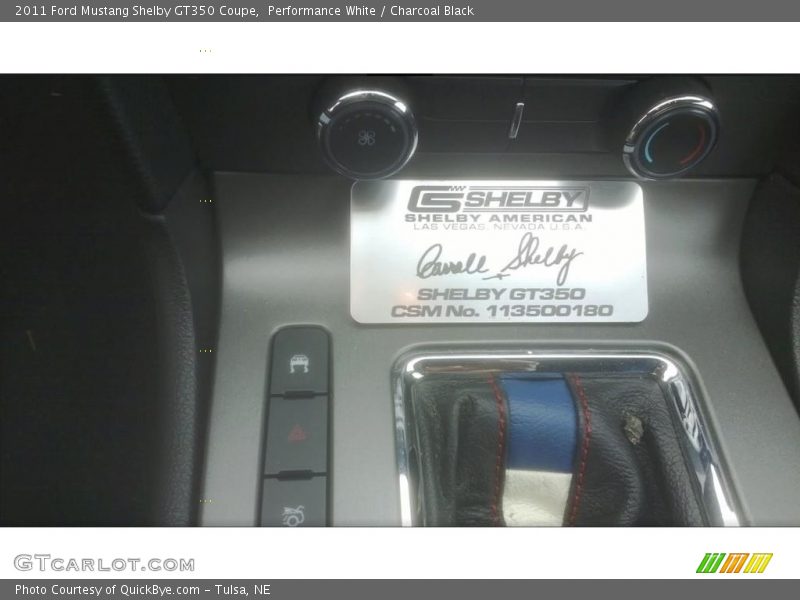 Info Tag of 2011 Mustang Shelby GT350 Coupe