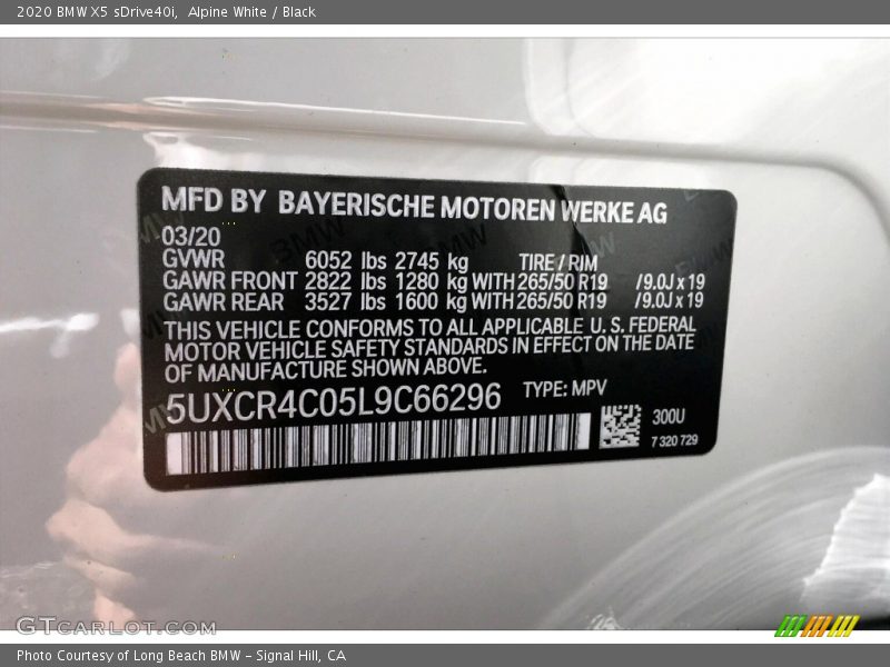 Alpine White / Black 2020 BMW X5 sDrive40i