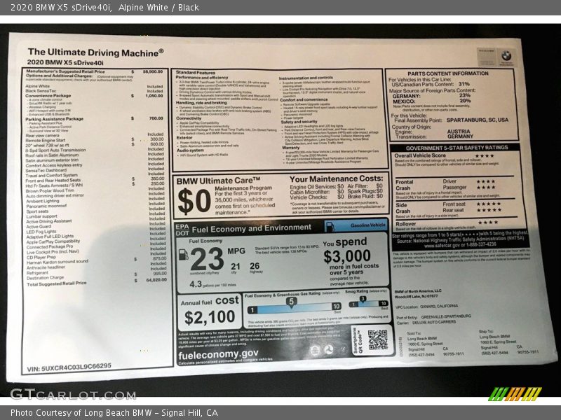 Alpine White / Black 2020 BMW X5 sDrive40i