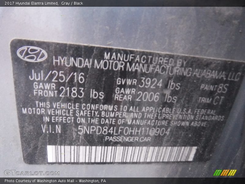 Gray / Black 2017 Hyundai Elantra Limited