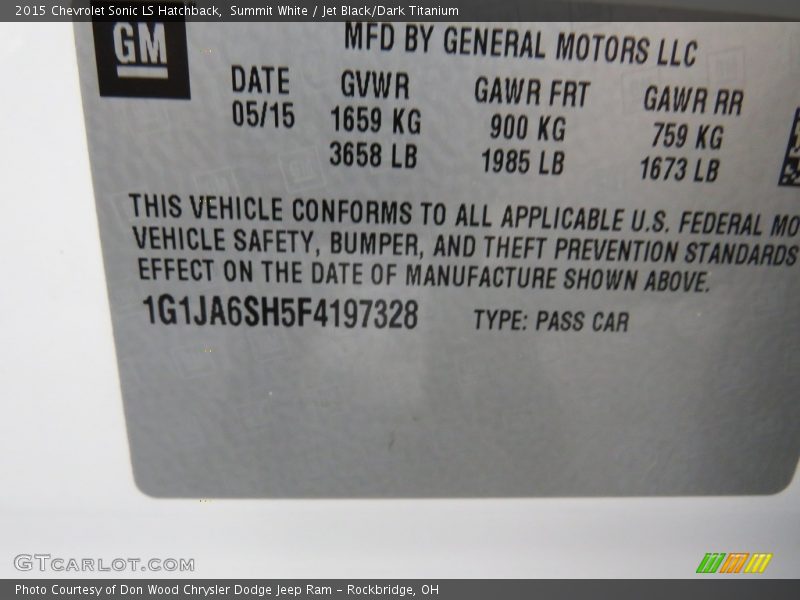 Summit White / Jet Black/Dark Titanium 2015 Chevrolet Sonic LS Hatchback