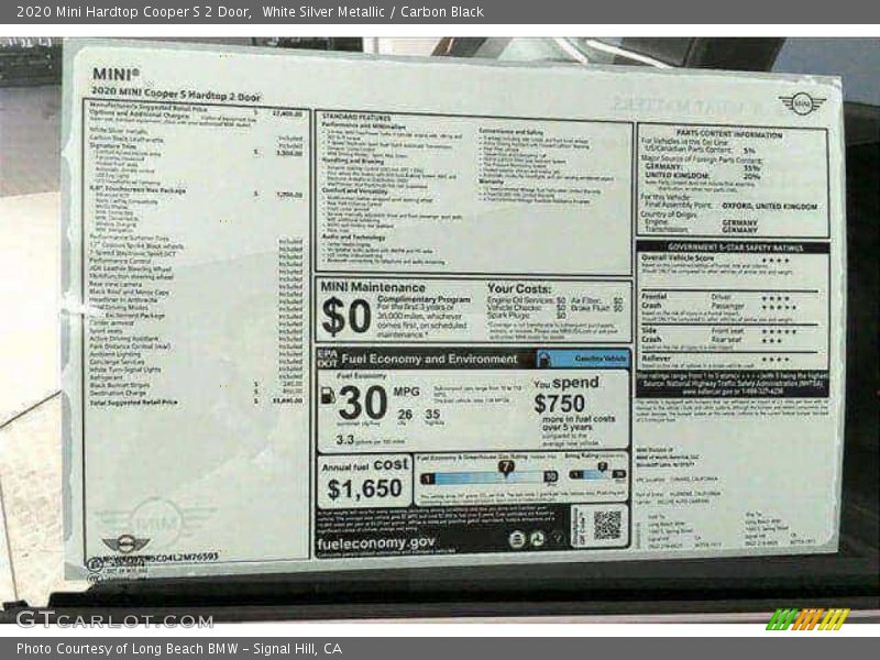 White Silver Metallic / Carbon Black 2020 Mini Hardtop Cooper S 2 Door