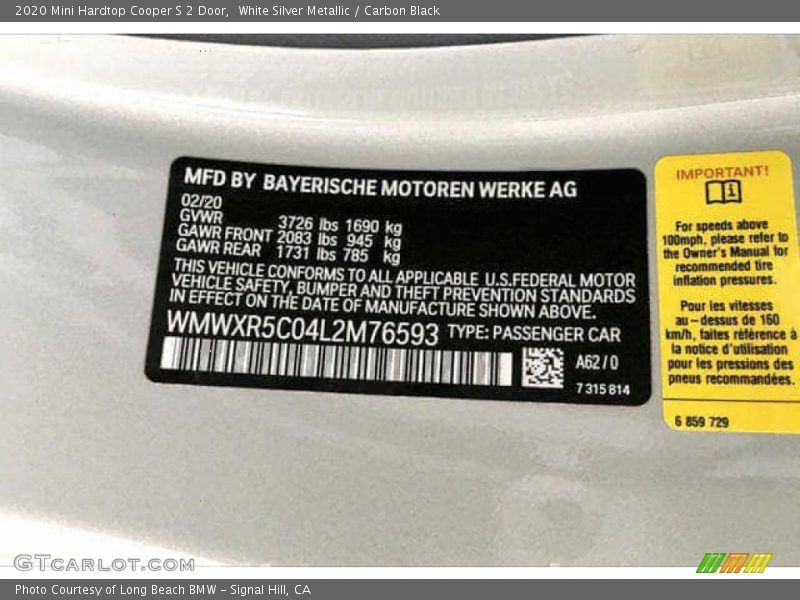 White Silver Metallic / Carbon Black 2020 Mini Hardtop Cooper S 2 Door