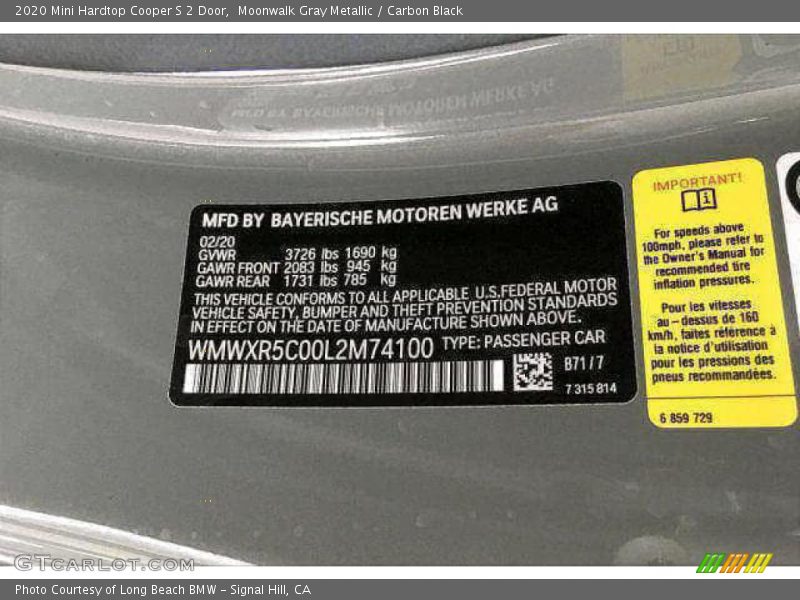 Moonwalk Gray Metallic / Carbon Black 2020 Mini Hardtop Cooper S 2 Door