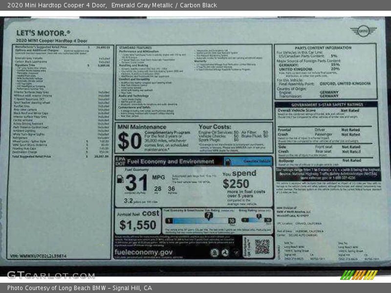Emerald Gray Metallic / Carbon Black 2020 Mini Hardtop Cooper 4 Door