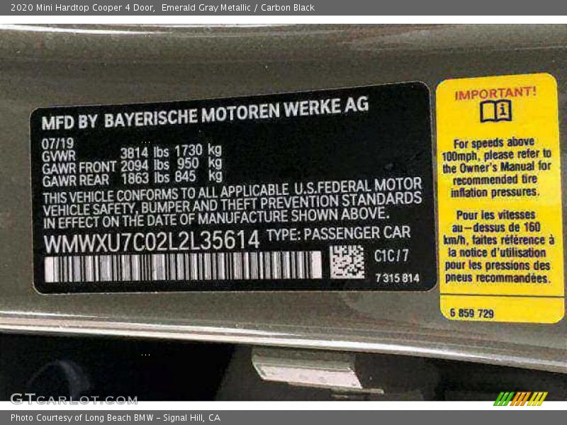 Emerald Gray Metallic / Carbon Black 2020 Mini Hardtop Cooper 4 Door