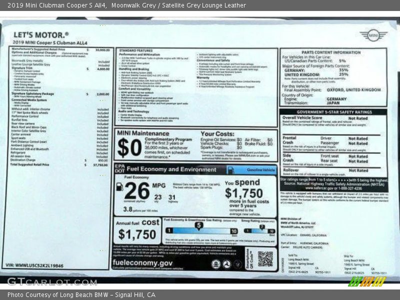 Moonwalk Grey / Satellite Grey Lounge Leather 2019 Mini Clubman Cooper S All4