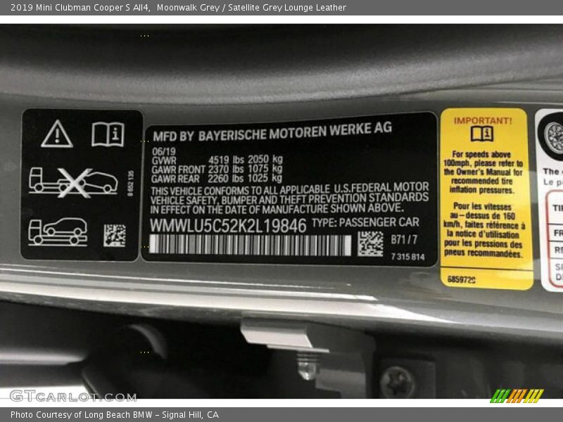 Moonwalk Grey / Satellite Grey Lounge Leather 2019 Mini Clubman Cooper S All4