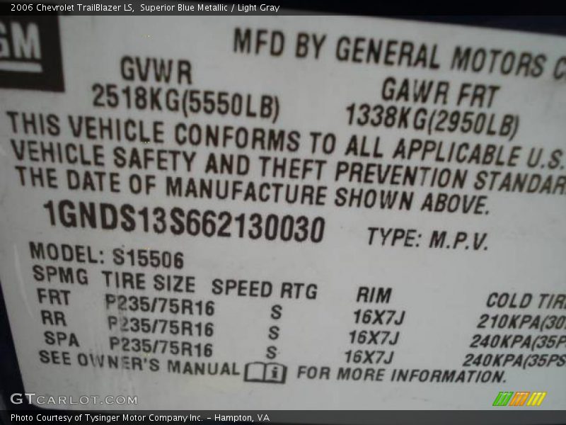 Superior Blue Metallic / Light Gray 2006 Chevrolet TrailBlazer LS