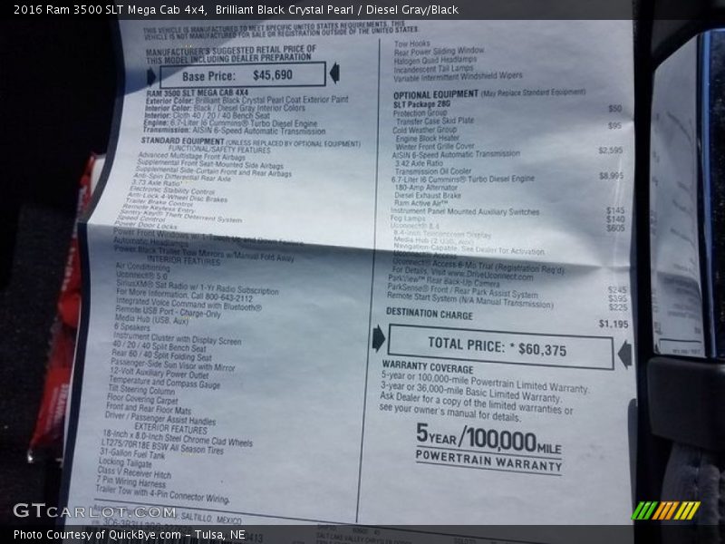  2016 3500 SLT Mega Cab 4x4 Window Sticker
