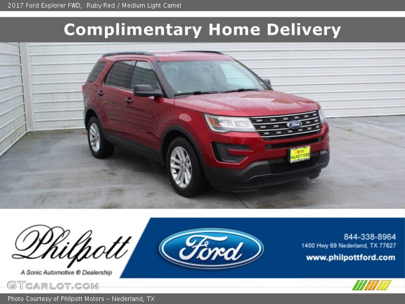 Ruby Red / Medium Light Camel 2017 Ford Explorer FWD