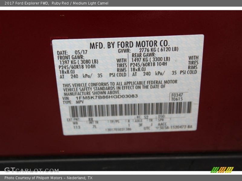 Ruby Red / Medium Light Camel 2017 Ford Explorer FWD