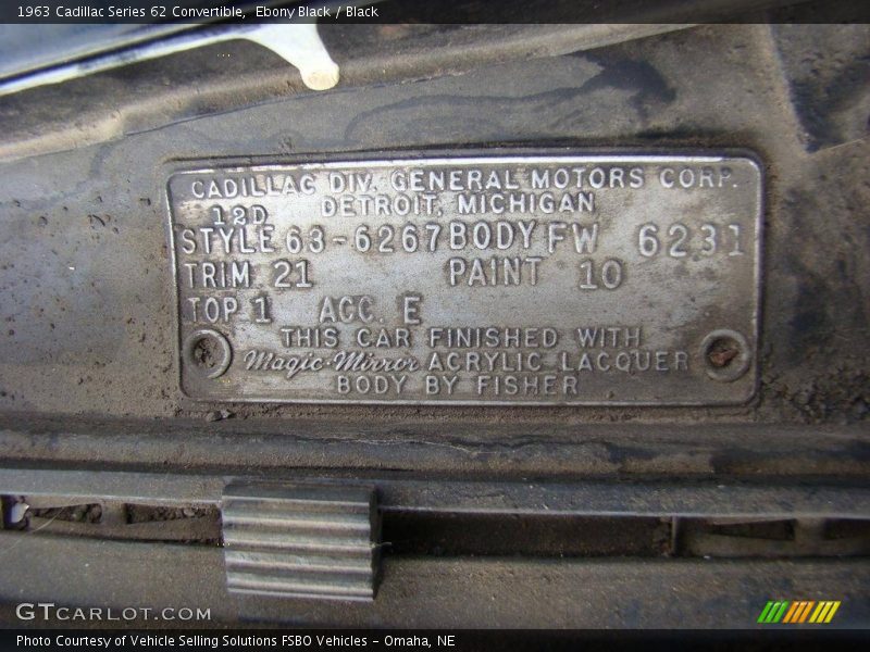 1963 Series 62 Convertible Ebony Black Color Code 10
