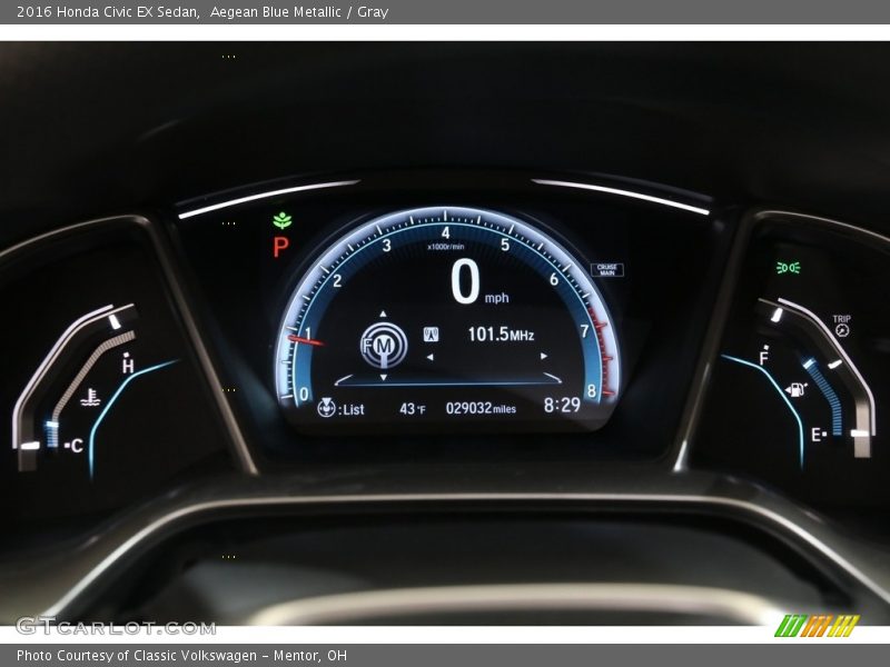 Aegean Blue Metallic / Gray 2016 Honda Civic EX Sedan