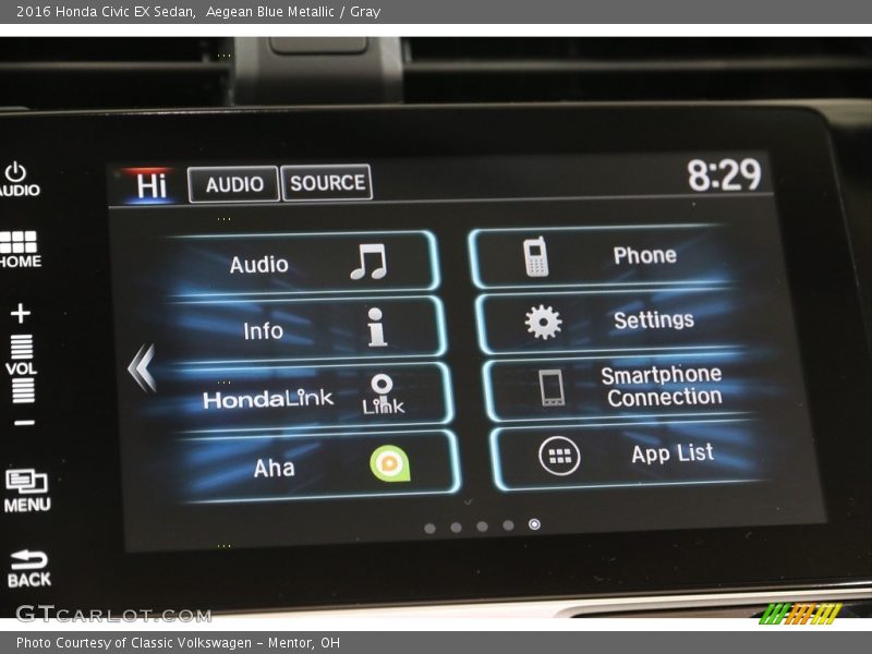 Aegean Blue Metallic / Gray 2016 Honda Civic EX Sedan