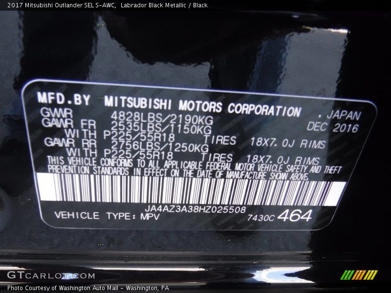 Labrador Black Metallic / Black 2017 Mitsubishi Outlander SEL S-AWC