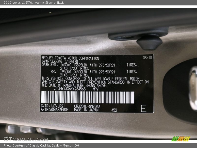 Atomic Silver / Black 2019 Lexus LX 570