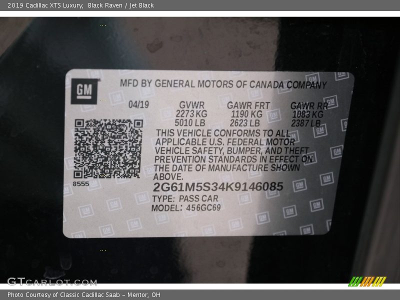 Black Raven / Jet Black 2019 Cadillac XTS Luxury