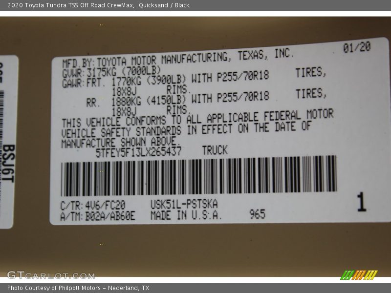 Quicksand / Black 2020 Toyota Tundra TSS Off Road CrewMax