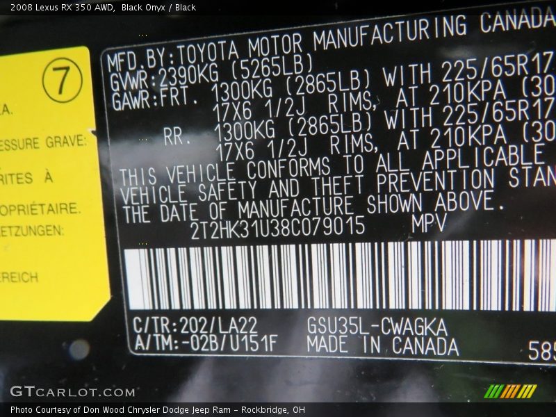 Black Onyx / Black 2008 Lexus RX 350 AWD