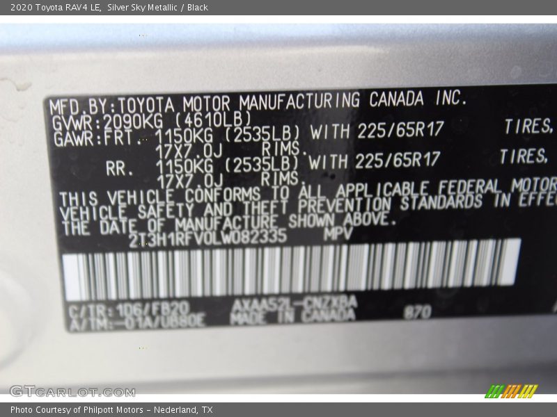 Silver Sky Metallic / Black 2020 Toyota RAV4 LE