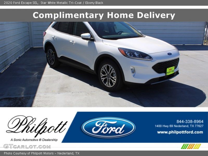 Star White Metallic Tri-Coat / Ebony Black 2020 Ford Escape SEL