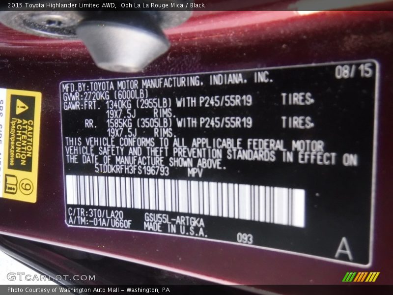 Ooh La La Rouge Mica / Black 2015 Toyota Highlander Limited AWD