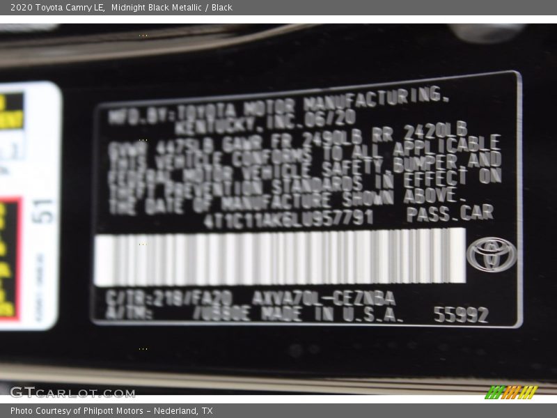 Midnight Black Metallic / Black 2020 Toyota Camry LE