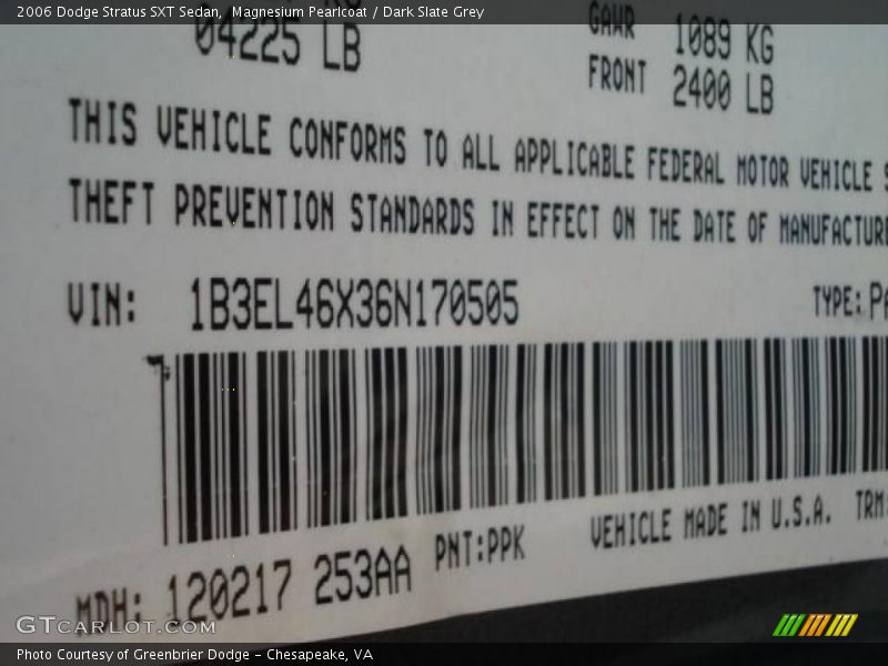 Magnesium Pearlcoat / Dark Slate Grey 2006 Dodge Stratus SXT Sedan