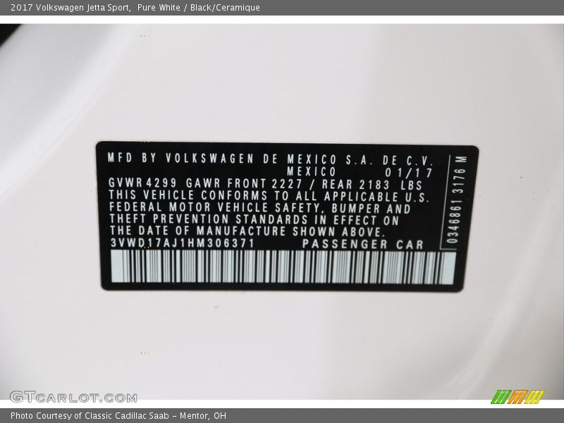 Pure White / Black/Ceramique 2017 Volkswagen Jetta Sport