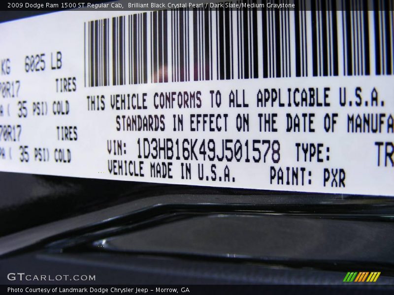 Brilliant Black Crystal Pearl / Dark Slate/Medium Graystone 2009 Dodge Ram 1500 ST Regular Cab