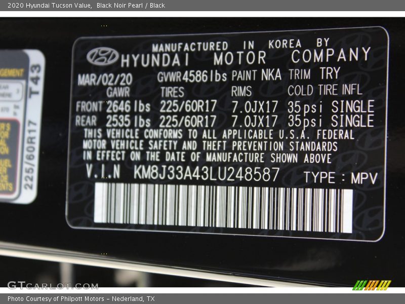 Black Noir Pearl / Black 2020 Hyundai Tucson Value
