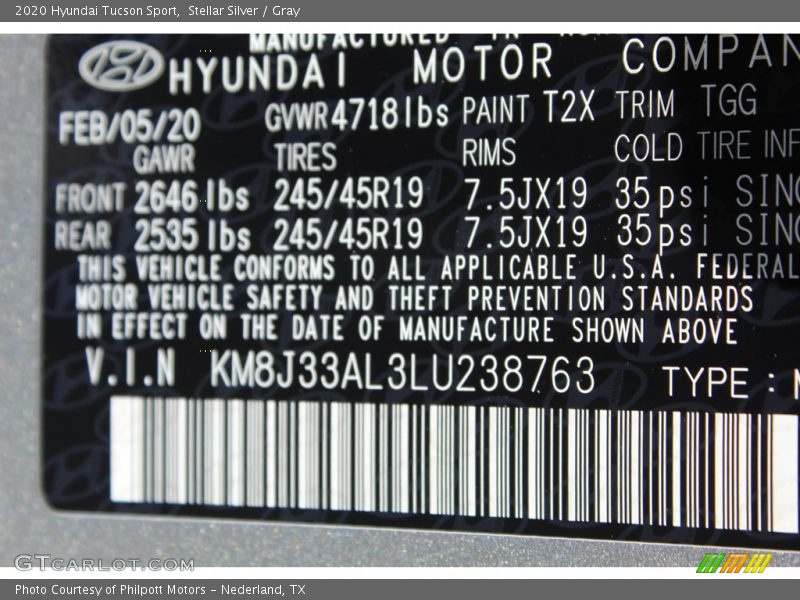 Stellar Silver / Gray 2020 Hyundai Tucson Sport