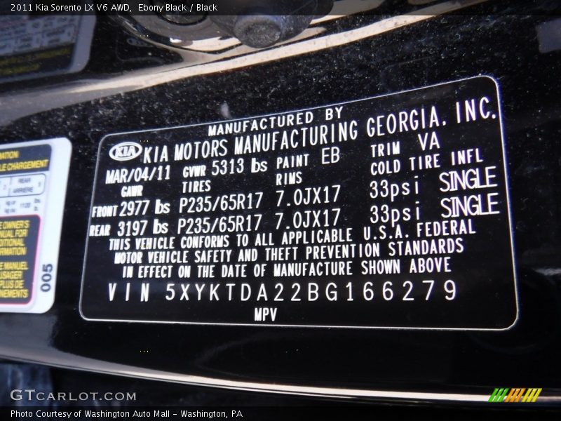 Ebony Black / Black 2011 Kia Sorento LX V6 AWD