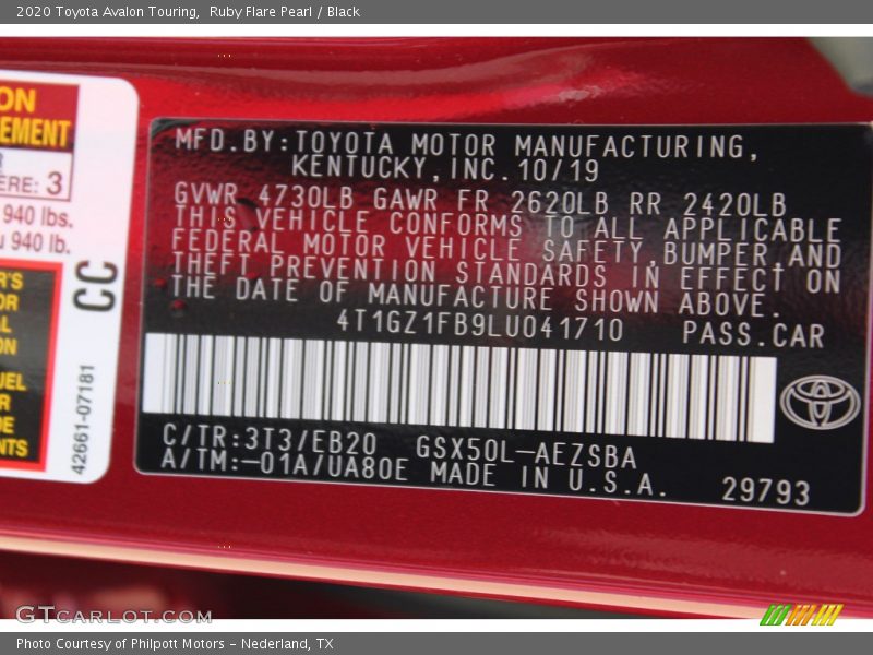 Ruby Flare Pearl / Black 2020 Toyota Avalon Touring