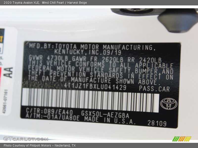 Wind Chill Pearl / Harvest Beige 2020 Toyota Avalon XLE